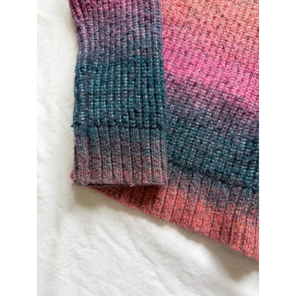 SO Girls Crewneck Sweater Pink Orange Blue Space Dye Ombre Knit Size L 10/12